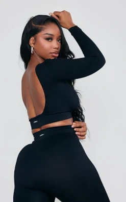PrettyLittleThing Workout Tops*Shape Branded Open Back Long Sleeve Gym Crop Top
