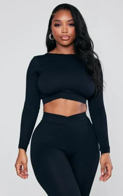 PrettyLittleThing Workout Tops*Shape Branded Open Back Long Sleeve Gym Crop Top