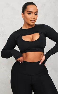 PrettyLittleThing Workout Tops*Shape Brushed Cotton Branded Active Overlay Crop Top