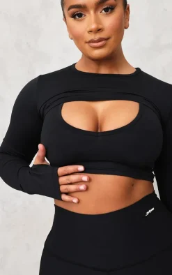 PrettyLittleThing Workout Tops*Shape Brushed Cotton Branded Active Overlay Crop Top