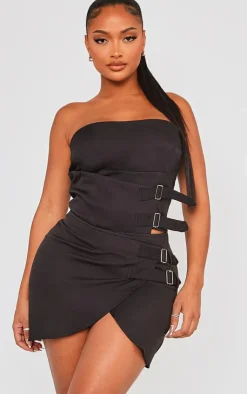 Clearance PrettyLittleThing Shape Buckle Detail Woven Corset Black