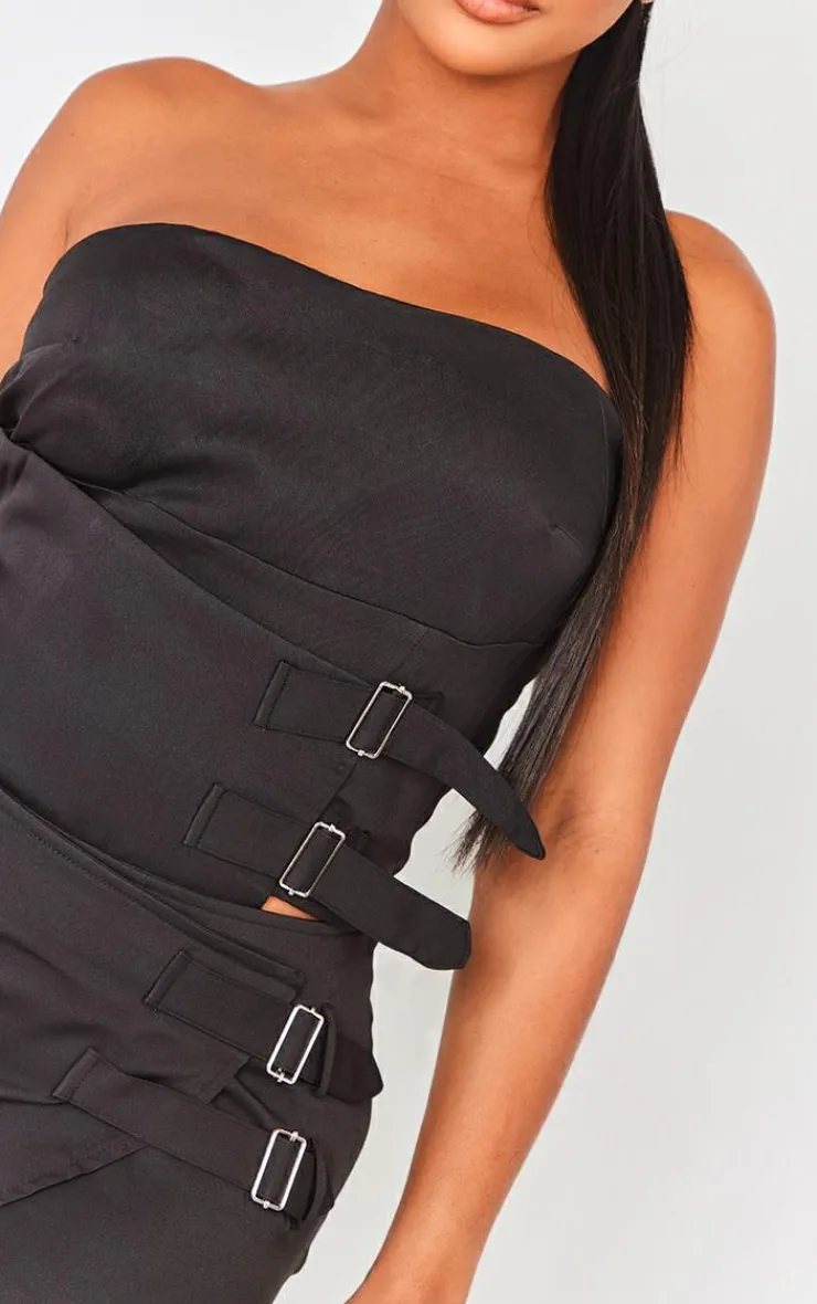 Clearance PrettyLittleThing Shape Buckle Detail Woven Corset Black
