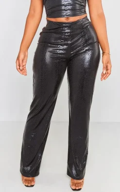 Best PrettyLittleThing Shape Coated Croc Flare Pants Black