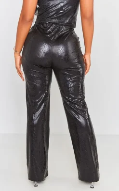 Best PrettyLittleThing Shape Coated Croc Flare Pants Black