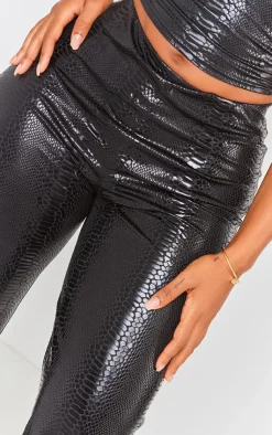 Best PrettyLittleThing Shape Coated Croc Flare Pants Black