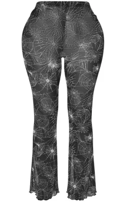 PrettyLittleThing Shape Cobweb Printed Mesh Flare Pants Black