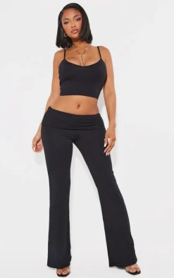 New PrettyLittleThing Shape Contour Jersey Foldover Waist Flare Pants Black