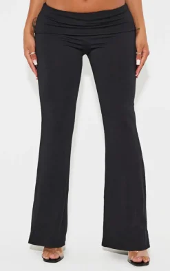 New PrettyLittleThing Shape Contour Jersey Foldover Waist Flare Pants Black