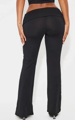 New PrettyLittleThing Shape Contour Jersey Foldover Waist Flare Pants Black