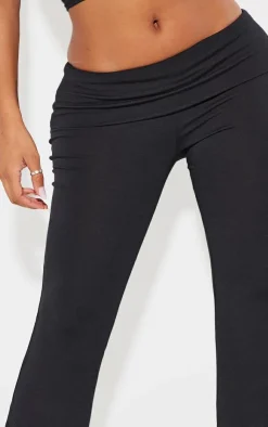New PrettyLittleThing Shape Contour Jersey Foldover Waist Flare Pants Black