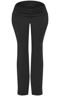 New PrettyLittleThing Shape Contour Jersey Foldover Waist Flare Pants Black