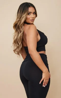 New PrettyLittleThing Shape Contour Jersey Cowl Neck Crop Top Black