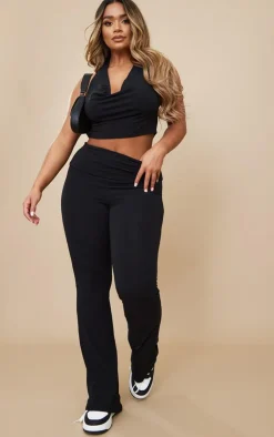 New PrettyLittleThing Shape Contour Jersey Cowl Neck Crop Top Black