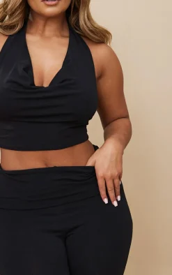New PrettyLittleThing Shape Contour Jersey Cowl Neck Crop Top Black