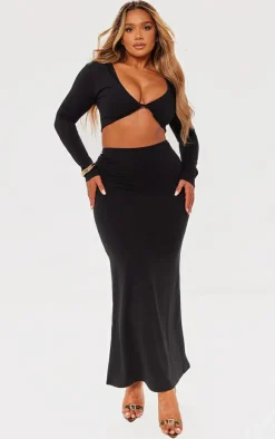 PrettyLittleThing Shape Contour Jersey Low Rise Maxi Skirt Black
