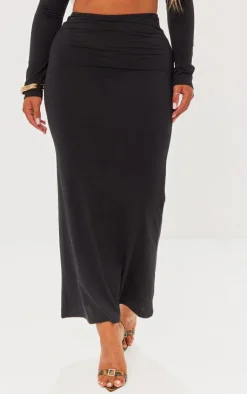 PrettyLittleThing Shape Contour Jersey Low Rise Maxi Skirt Black