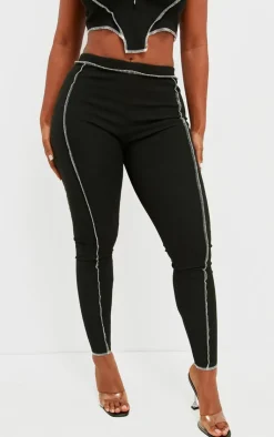 PrettyLittleThing Shape Contrast Stitch Ribbed Crop Leggings Black