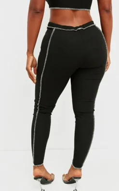 PrettyLittleThing Shape Contrast Stitch Ribbed Crop Leggings Black