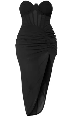 Shape Corset Detail Sleeveless Ruched Midi Dress-PrettyLittleThing Hot