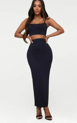 PrettyLittleThing Shape Cotton High Waisted Midaxi Skirt Black