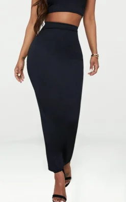 PrettyLittleThing Shape Cotton High Waisted Midaxi Skirt Black