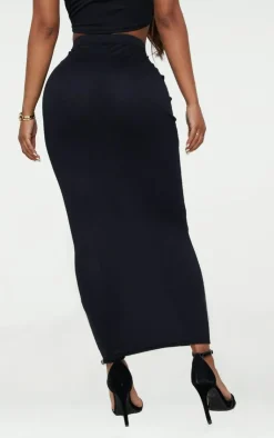 PrettyLittleThing Shape Cotton High Waisted Midaxi Skirt Black