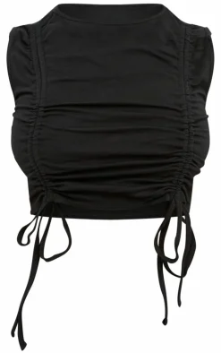 Discount PrettyLittleThing Shape Cotton Ruched Racer Longline Top Black