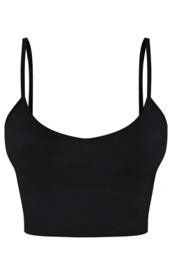 Shape Black Cotton Strappy Crop Top