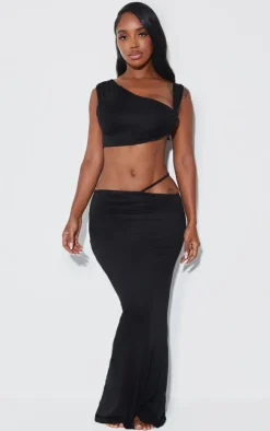 Discount PrettyLittleThing Shape Cut Out Waist Maxi Skirt Black