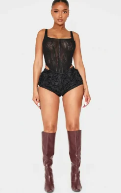 Shape Black 3d Rose Hotpants