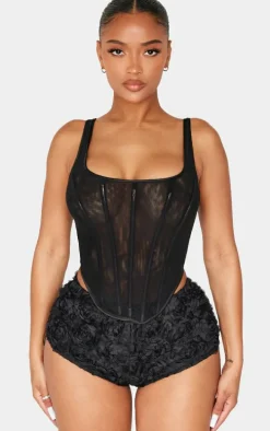Shape Black 3d Rose Hotpants