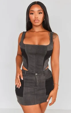 Outlet PrettyLittleThing Shape Denim Corset Black