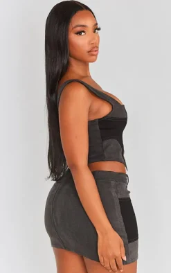 Outlet PrettyLittleThing Shape Denim Corset Black