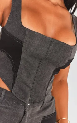 Outlet PrettyLittleThing Shape Denim Corset Black