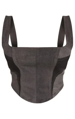 Outlet PrettyLittleThing Shape Denim Corset Black
