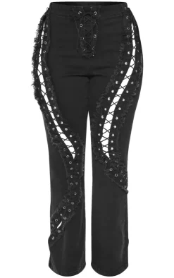 Discount PrettyLittleThing Shape Denim Lace Up Detail Flare Jeans Black