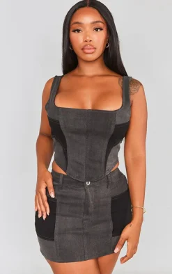 Discount PrettyLittleThing Shape Denim Micro Mini Skirt Black