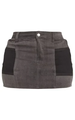 Discount PrettyLittleThing Shape Denim Micro Mini Skirt Black