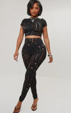 New PrettyLittleThing Shape Distressed Crop Top Black