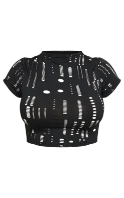New PrettyLittleThing Shape Distressed Crop Top Black