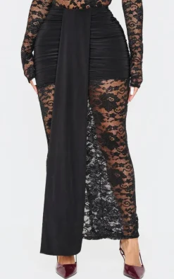 Clearance PrettyLittleThing Shape Drape Detail Lace Skirt Black