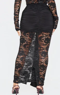 Clearance PrettyLittleThing Shape Drape Detail Lace Skirt Black