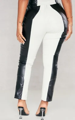 Sale PrettyLittleThing Shape Faux Leather Color Block Skinny Pants Black