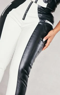 Sale PrettyLittleThing Shape Faux Leather Color Block Skinny Pants Black