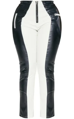Sale PrettyLittleThing Shape Faux Leather Color Block Skinny Pants Black