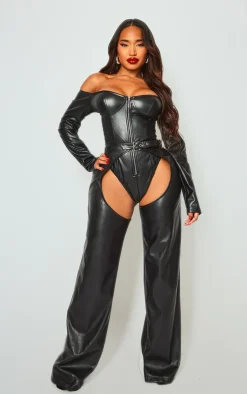 PrettyLittleThing Shape Faux Leather Chaps Black