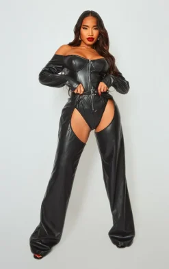 PrettyLittleThing Shape Faux Leather Chaps Black
