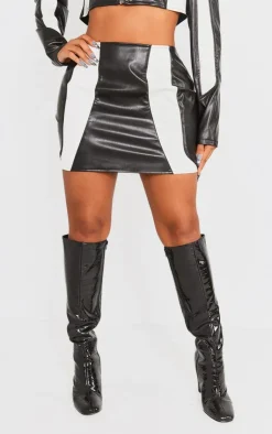 Hot PrettyLittleThing Shape Faux Leather Panel Mini Skirt Black