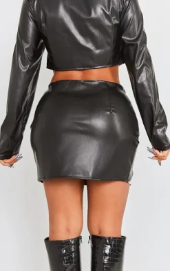 Hot PrettyLittleThing Shape Faux Leather Panel Mini Skirt Black