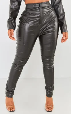 Best PrettyLittleThing Shape Faux Leather Zip Detail Panel Skinny Pants Black